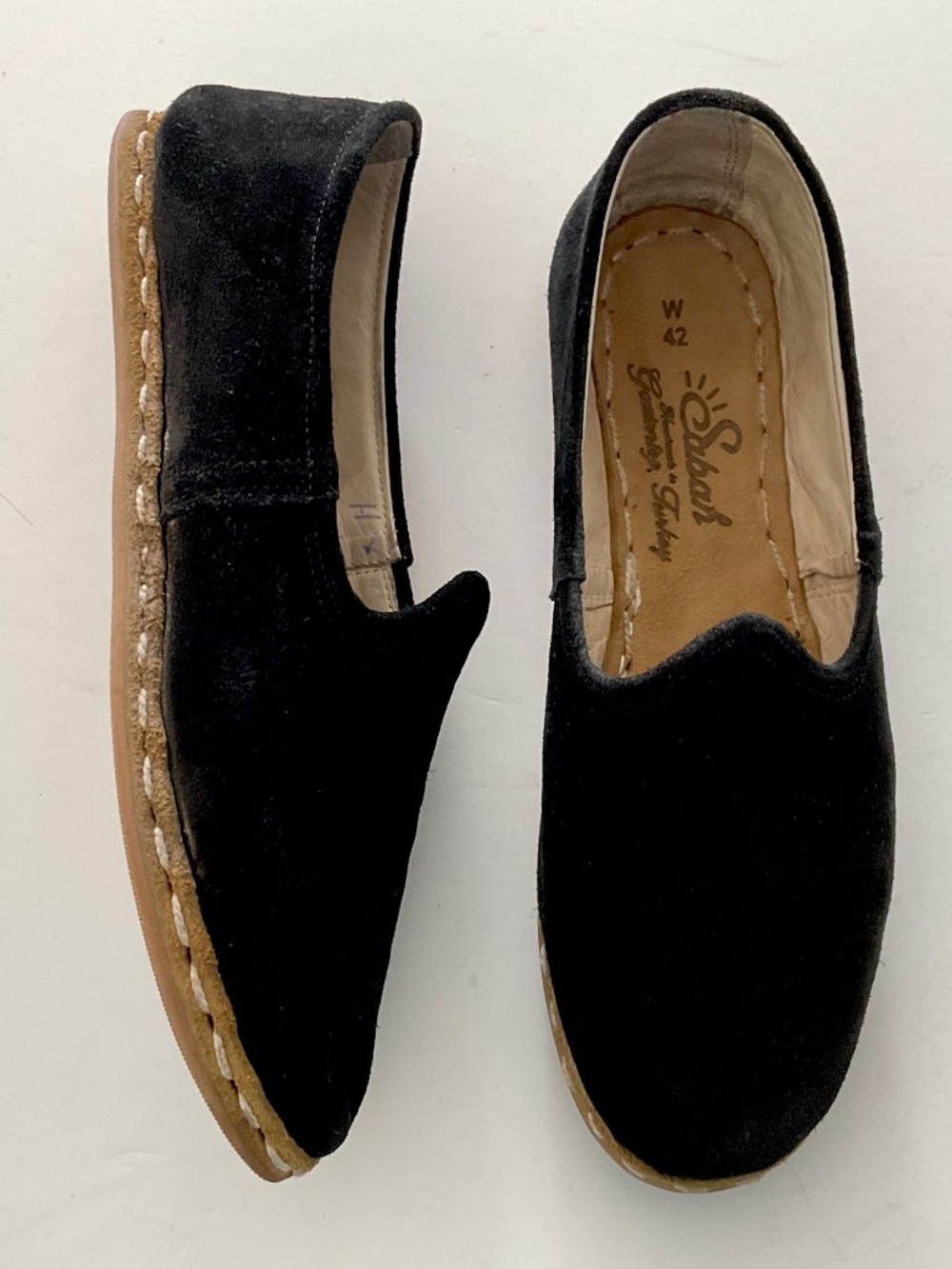 SABAH Flats Handmade in Turkey Black Suede Size EU 42 US 10/10.5